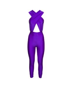 'hola' Violet Jumpsuit With Halterneck And Cut-out In Stretch Polyamide Woman