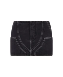 Off-White Black Denim Mini Skirt With Contrasting Stitching