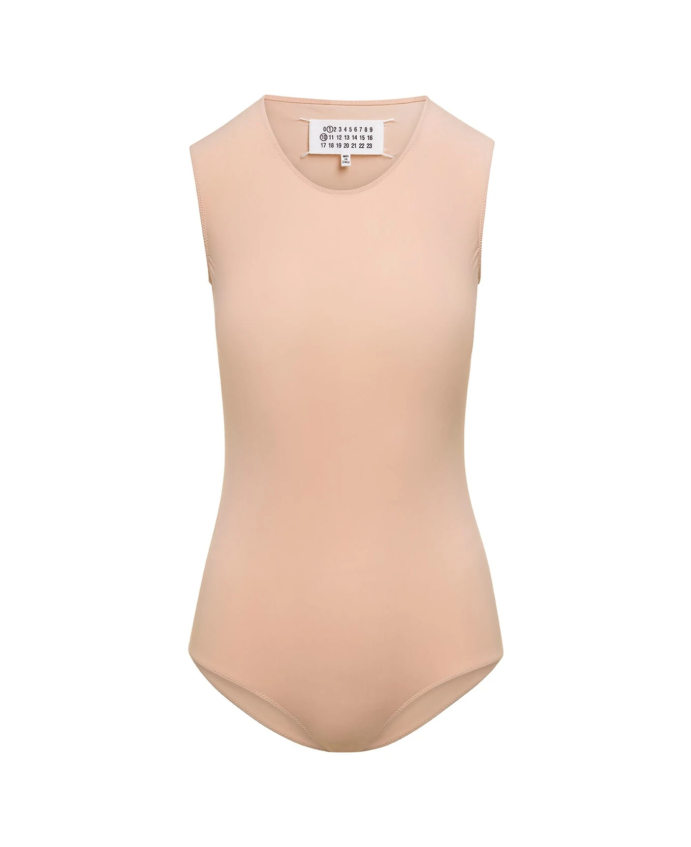 Maison Margiela Nude Crewneck Bodysuit With Iconic 4 Stitches In Tech Jersey Woman