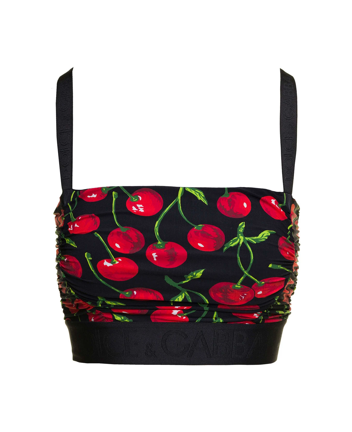 Dolce & Gabbana Black Sleeveless Top With All-over 'cherise' Dress In Stretch Fabric Woman