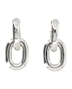 Paco Rabanne Silver Xl Link Double Hoops Earrings