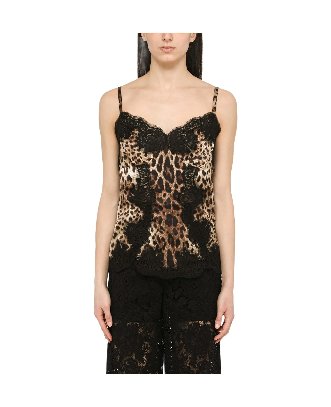 Dolce & Gabbana Animalier Silk And Lace Top