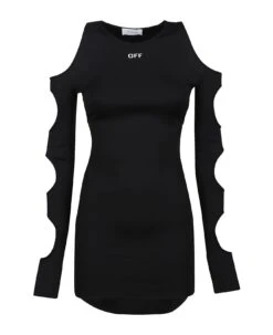Off-White Sleek Holes Long Sleeve Mini Dress
