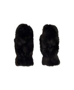 APPARIS Black Pull-on Mittens In Faux Fur Woman