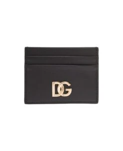Black Leather Card Holder With Logo Buckle Dolce & Gabbana Woman