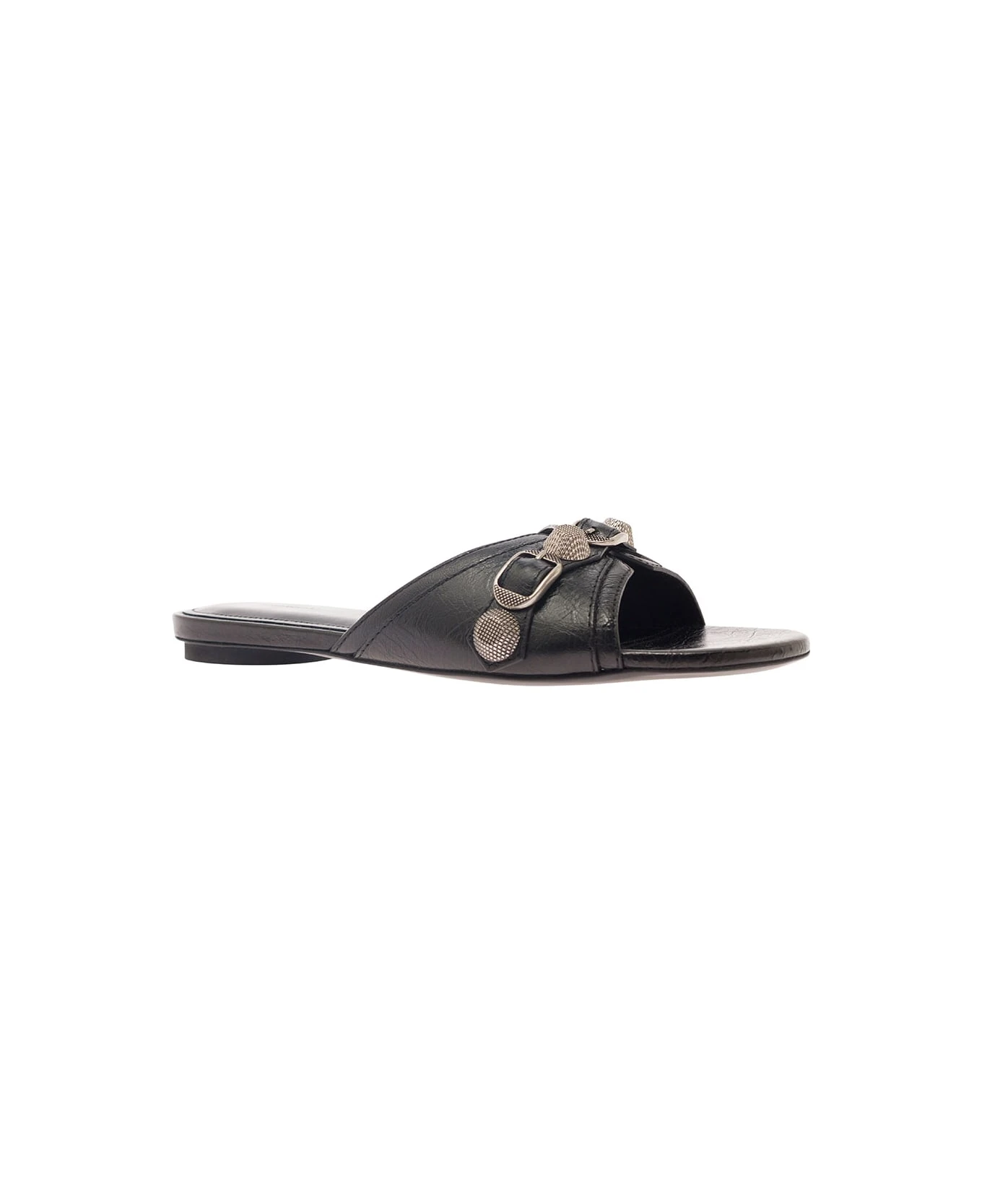 Balenciaga 'cagole' Black Sandals With Studs And Buckles In Smooth Leather Woman - Image 3