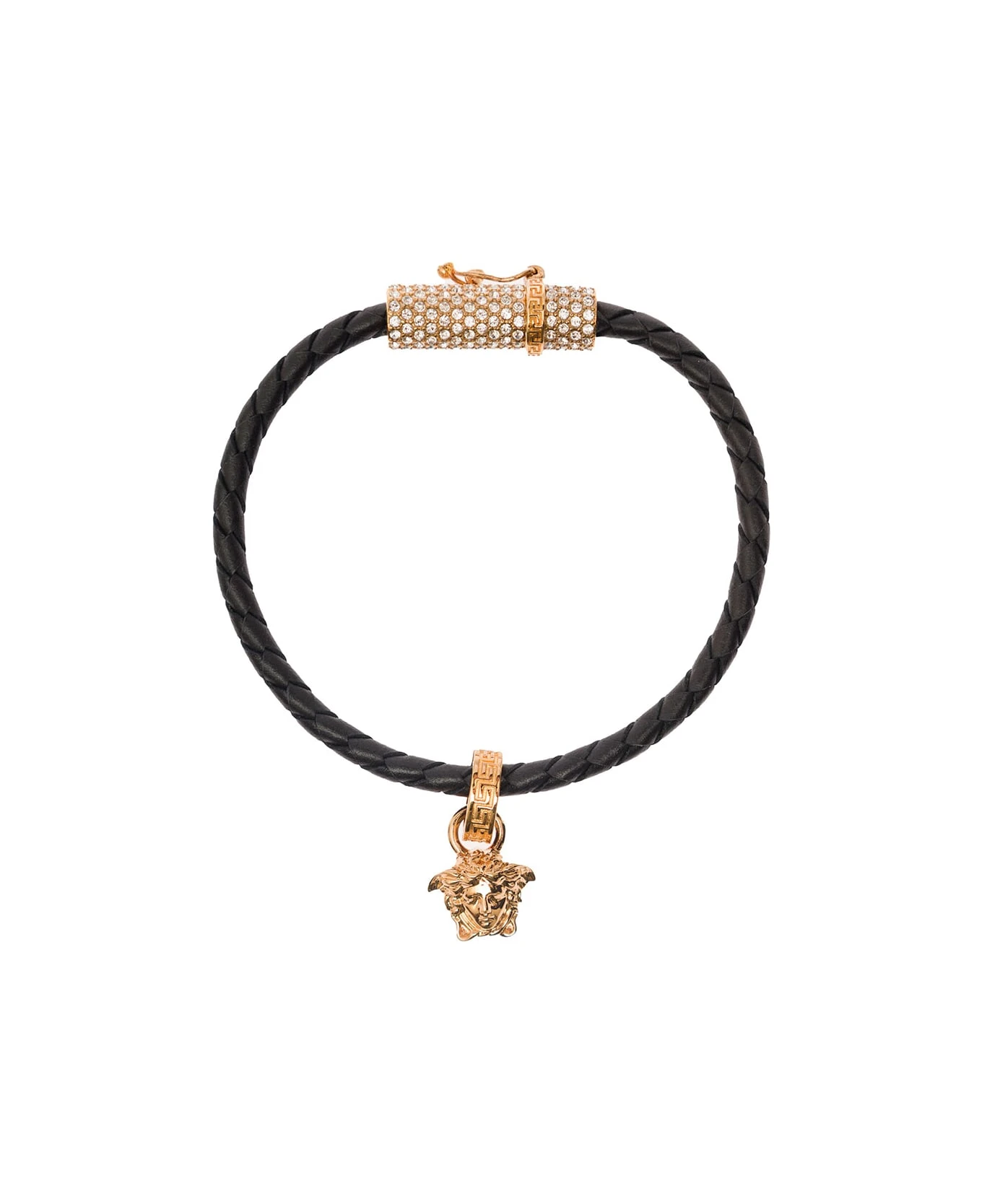 Versace Gold-tone Medusa Pendant Bracelet In Black Leather Woman - Image 2
