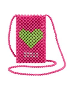MC2 Saint Barth Pink Beaded Phone Holder With Green Heart