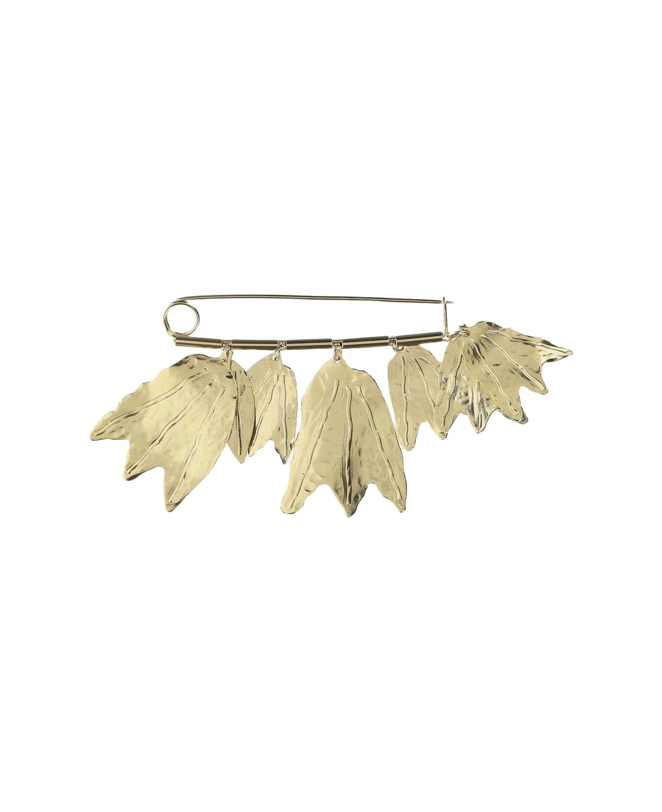 Jil Sander Brass Brooch With Leaf-shaped Charms