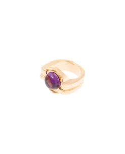 Sophia Gold Plated Brass Rings Wirh Purple Stone Detail Leda Madera Woman