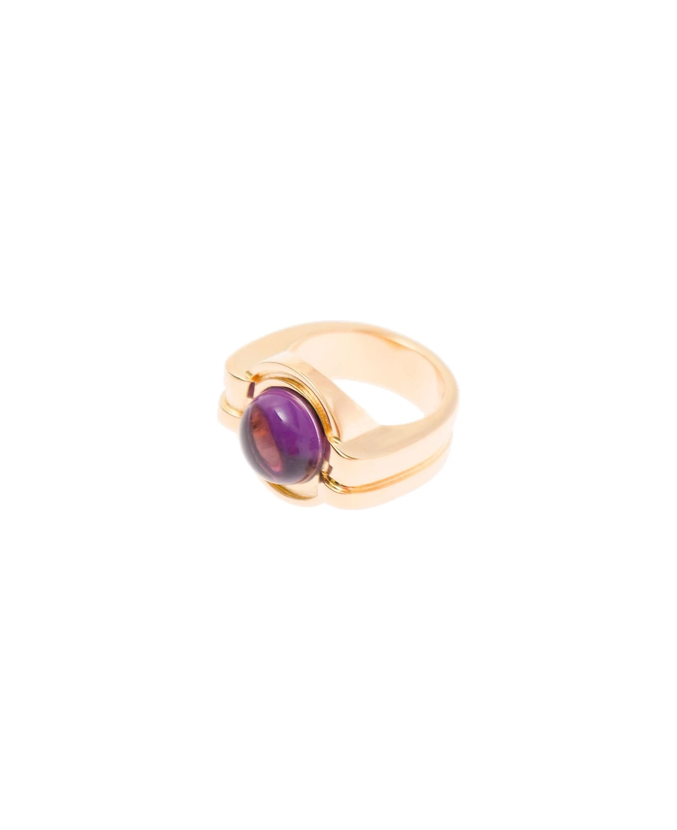Sophia Gold Plated Brass Rings Wirh Purple Stone Detail Leda Madera Woman