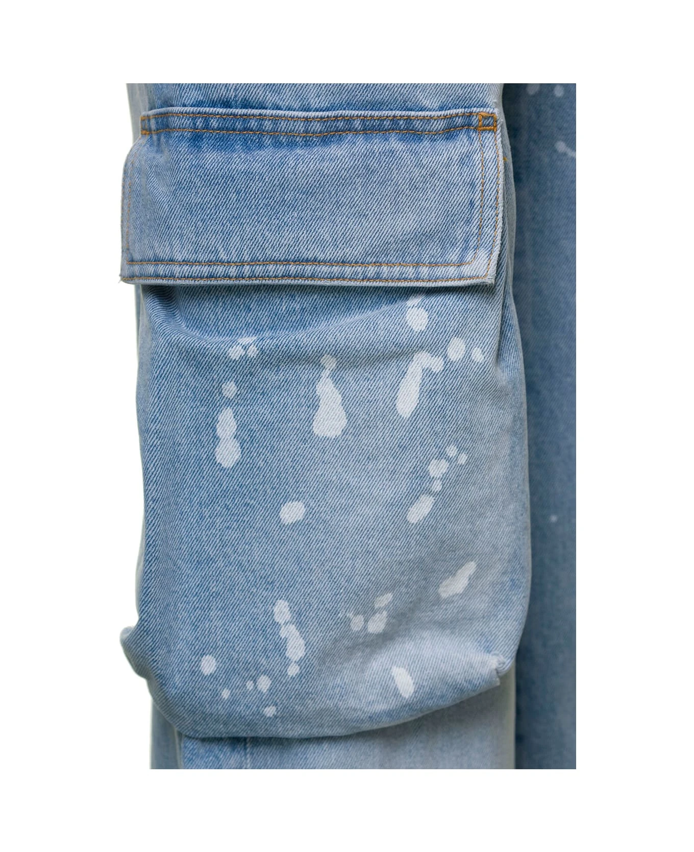 Off-White Light Blue Jeans With Cargo Pocket And Paint Stains In Cotton Denim Woman - Image 3