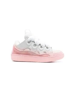 Lanvin White And Pink Curb Sneakers In Leather