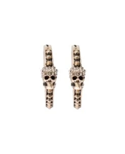 Alexander Mcqueen Woman's Pave Skull Brass Hoop Earrings With Skull Detail