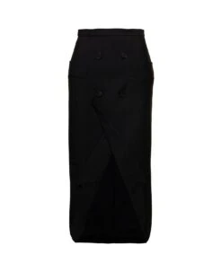 Alexander McQueen Black Long Sartorial Skirt With Front Split In Wool Woman