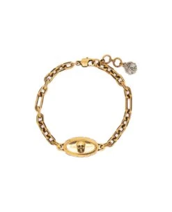 Alexander McQueen Gold-colored Chain Bracelet With Skull Detail And Logo Charm In Brass Woman