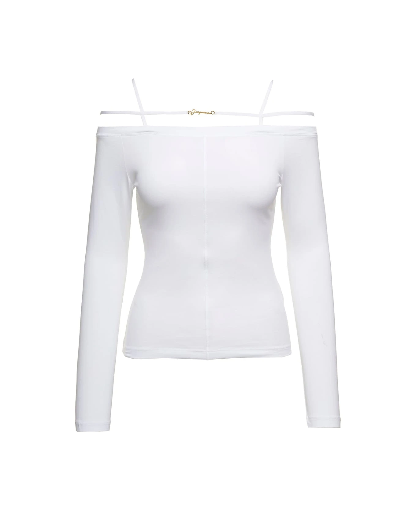 Jacquemus 'sierra' White Long-sleeve Top With Logo Detail In Jersey Woman