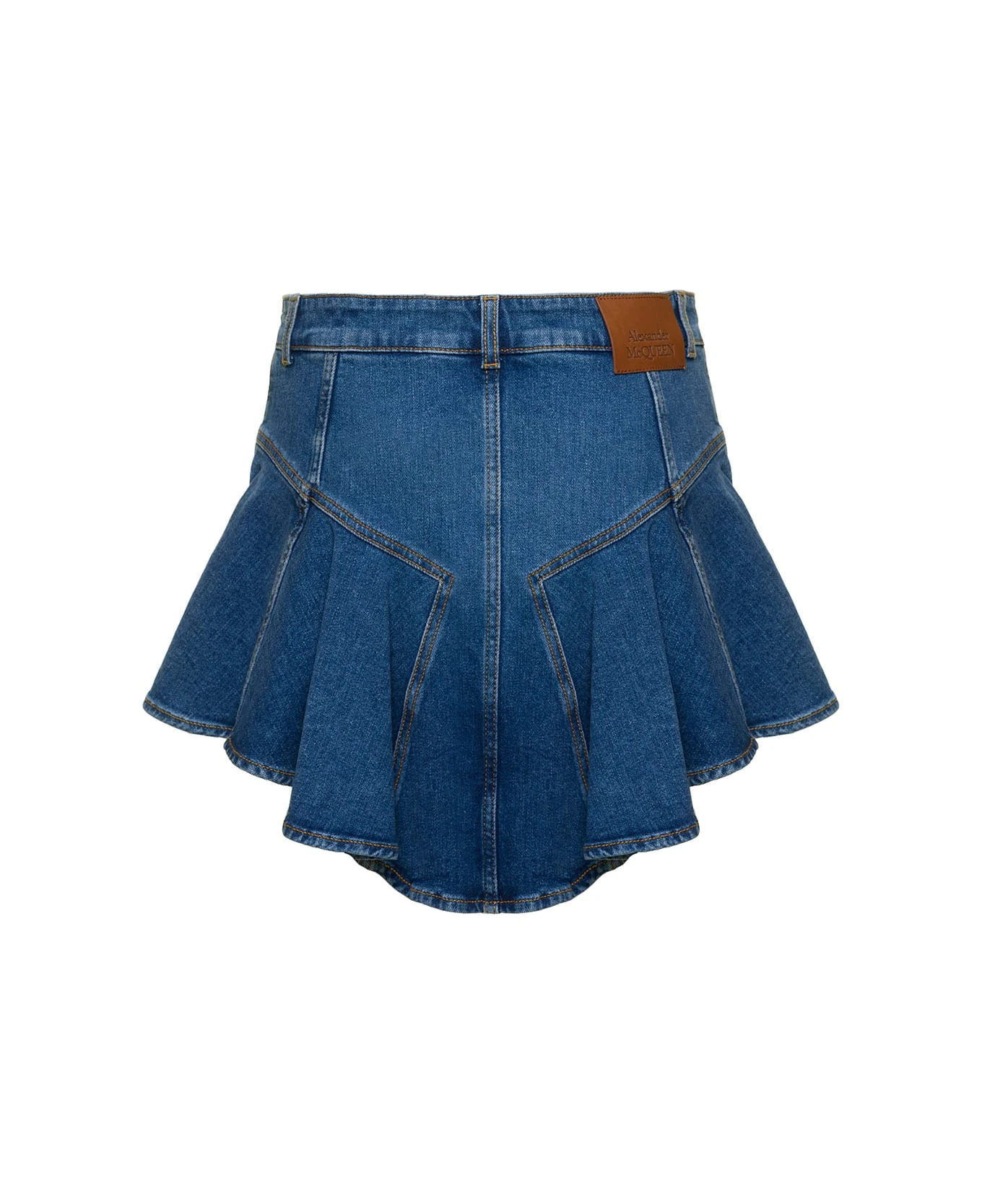 Alexander McQueen Blue Mini-skirt With Pleated Detail At The Back In Stretch Cotton Denim Woman - Image 2