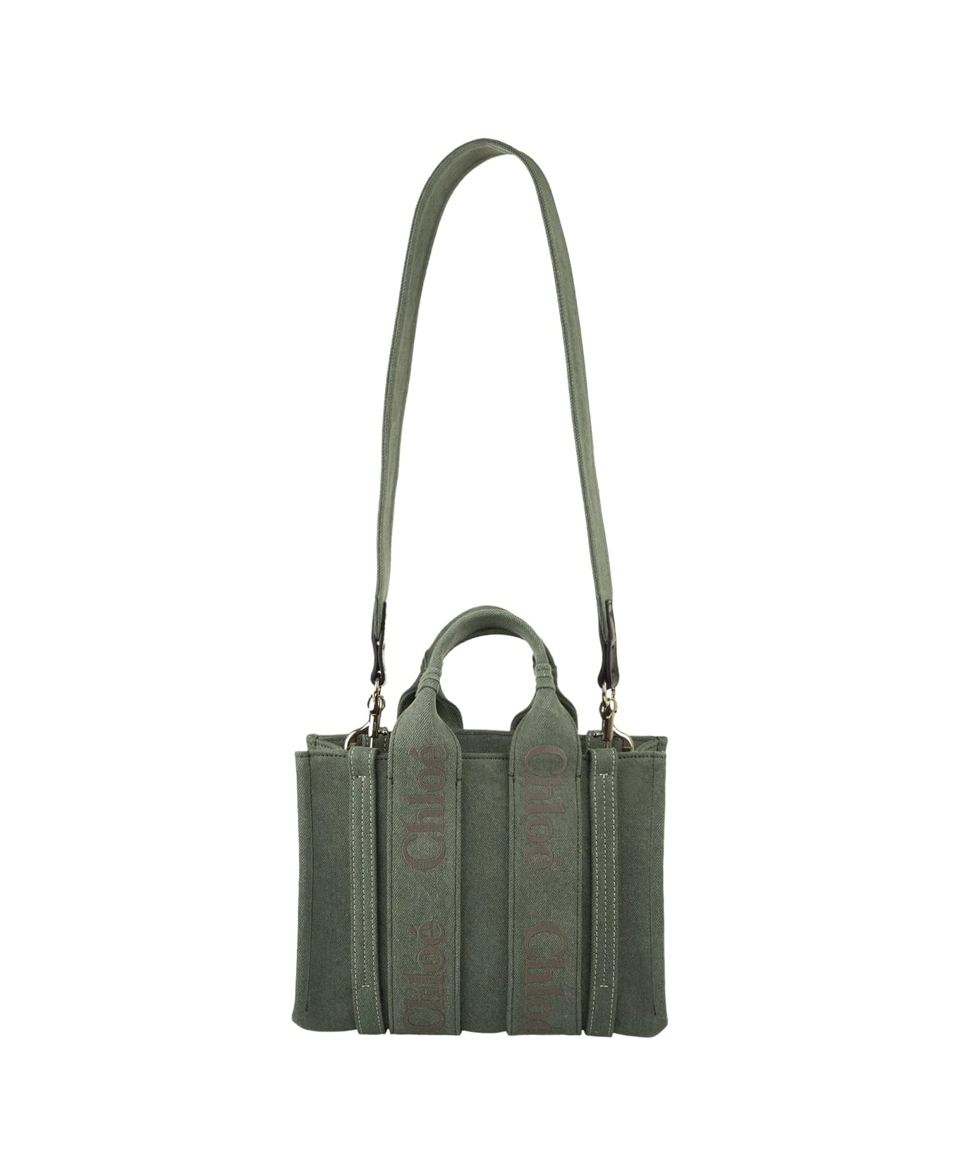 Chloé Green Woody Small Shopping Bag With Shoulder Strap - Image 5