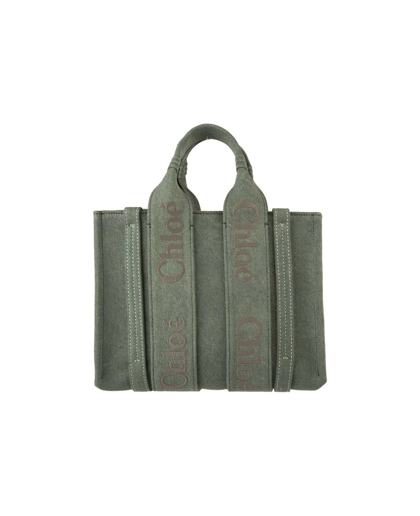 Chloé Green Woody Small Shopping Bag With Shoulder Strap