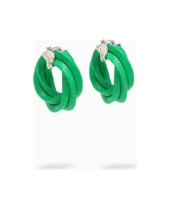 Bottega Veneta Green Twisted Hoop Earrings