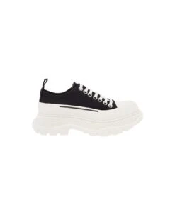 Alexander Mcqueen Woman's Tread Slick Black Cotton Sneakers