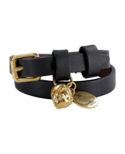 Alexander McQueen Skull Charm Leather Double-wrap Bracelet