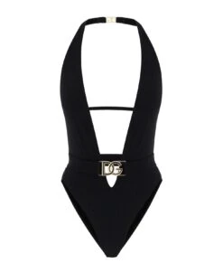 Dolce & Gabbana Plunging Neckline Belted Swimsuit