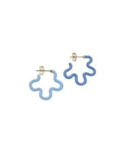 2 Tone Asymmetrical Flower Power Earrings In Baby Blue And Turquoise