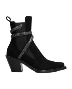 Low Heels Ankle Boots In Black Suede