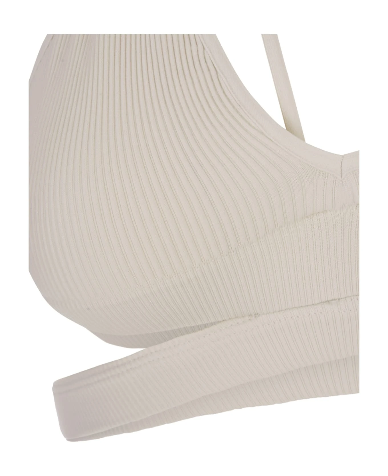 White Ribbed Crop Top With Cut-out - Image 3