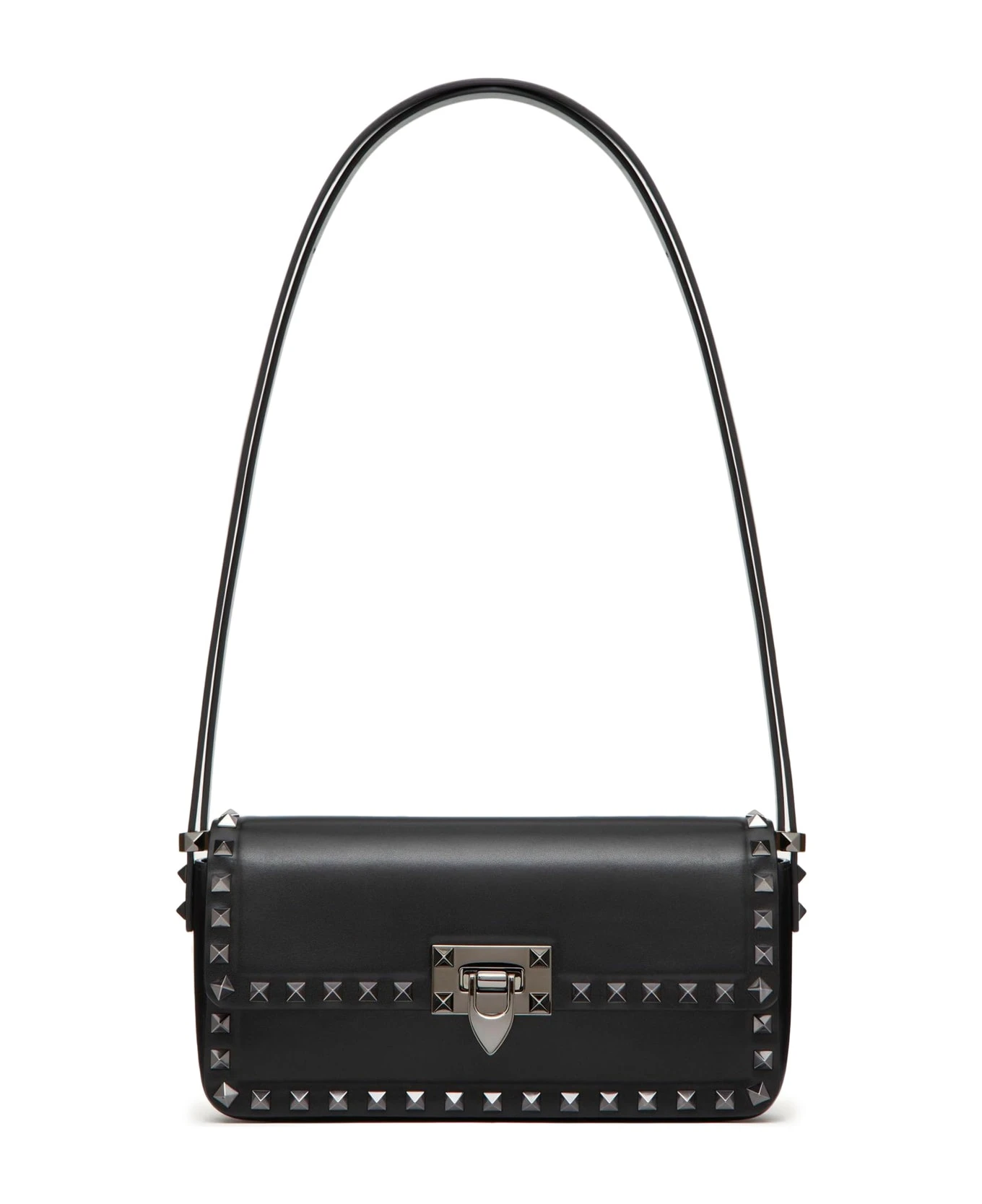 Valentino Garavani E/w Shoulder Bag Rockstud Vitello Liscio/bl.ruthenium Studs
