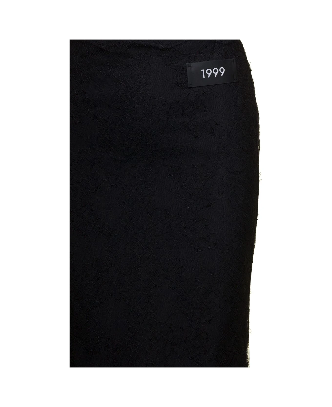 Dolce & Gabbana Midi Black Skirt With Re-edition Patch In Chantilly Lace Woman - Image 3