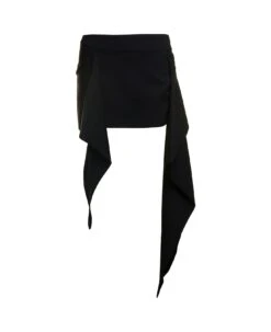 'riley' Black Mini Skirt With Drape Detail And Logo In Wool Stretch Woman