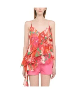 Red Printed Top With Ruffles MSGM