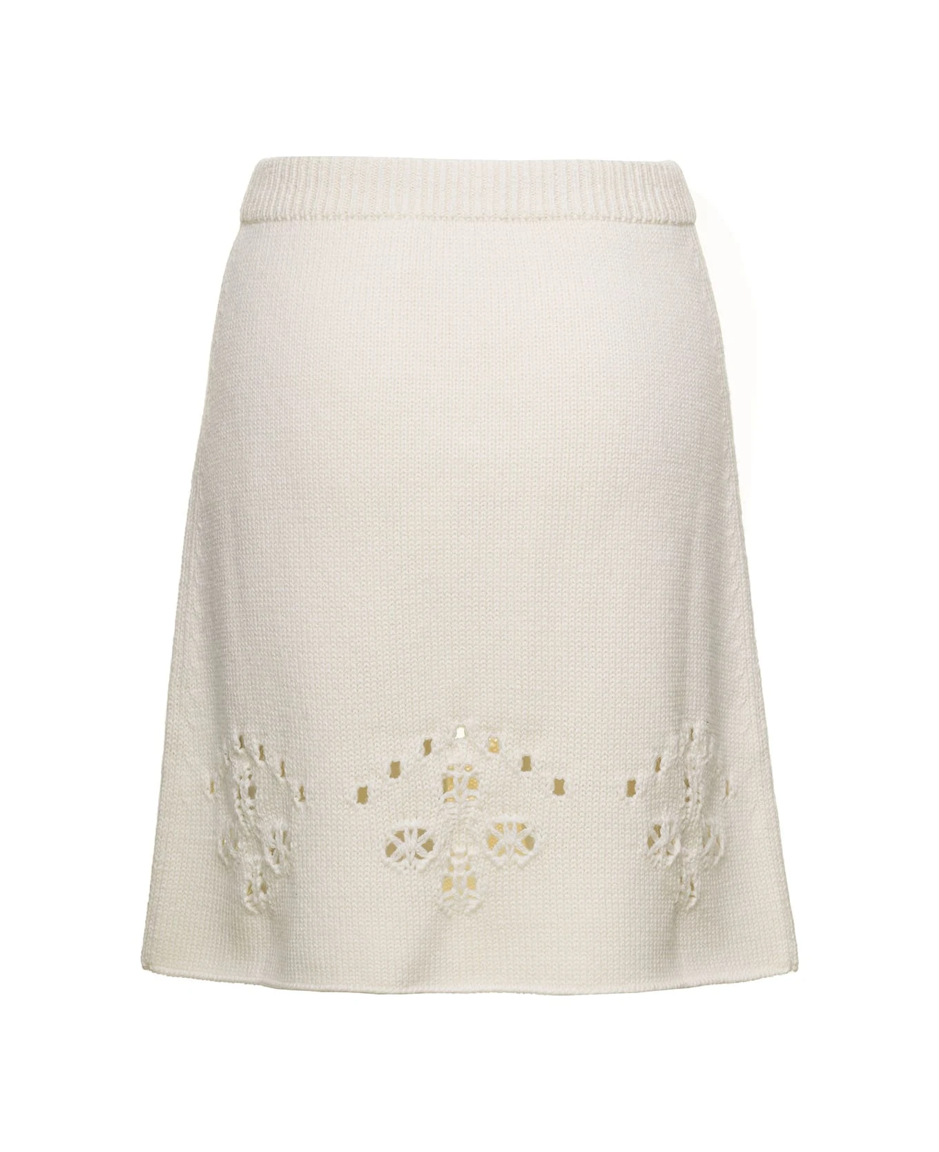 Chloé White A-line Knit Mini-skirt With Perforated Motifs In Wool Woman - Image 2