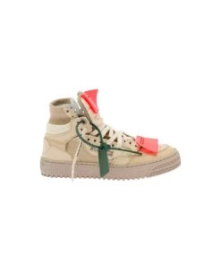 Off-White Beige High-top Sneakers With Logo Patch And Tag In Leather Woman