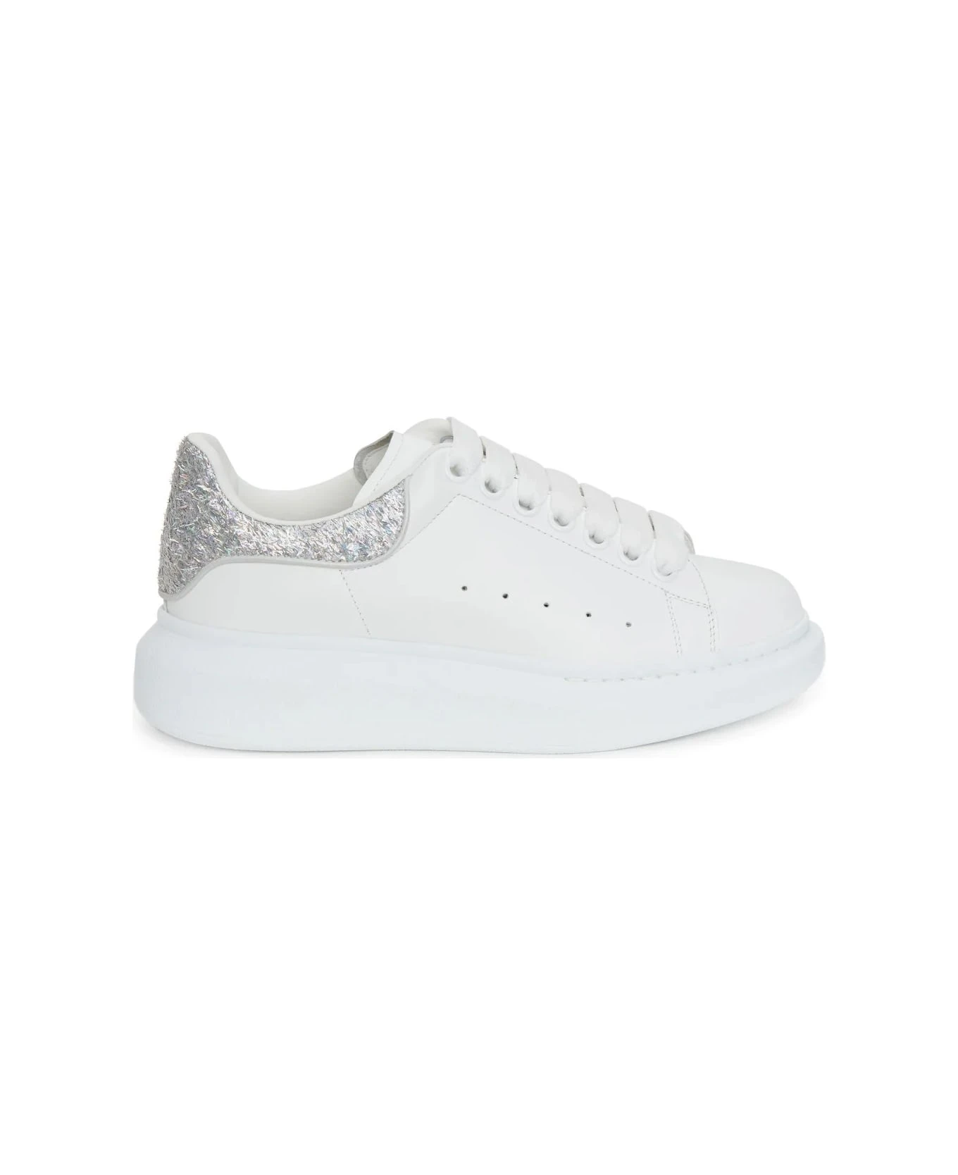 Alexander McQueen White Oversized Sneakers With Silver Glitter Spoiler