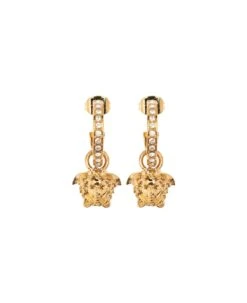Versace Medusa Pendant Embellished Hoop Earrings