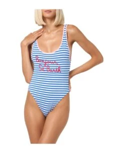 MC2 Saint Barth Woman Striped One Piece Swimsuit With Bonjour St. Barth Embroidery