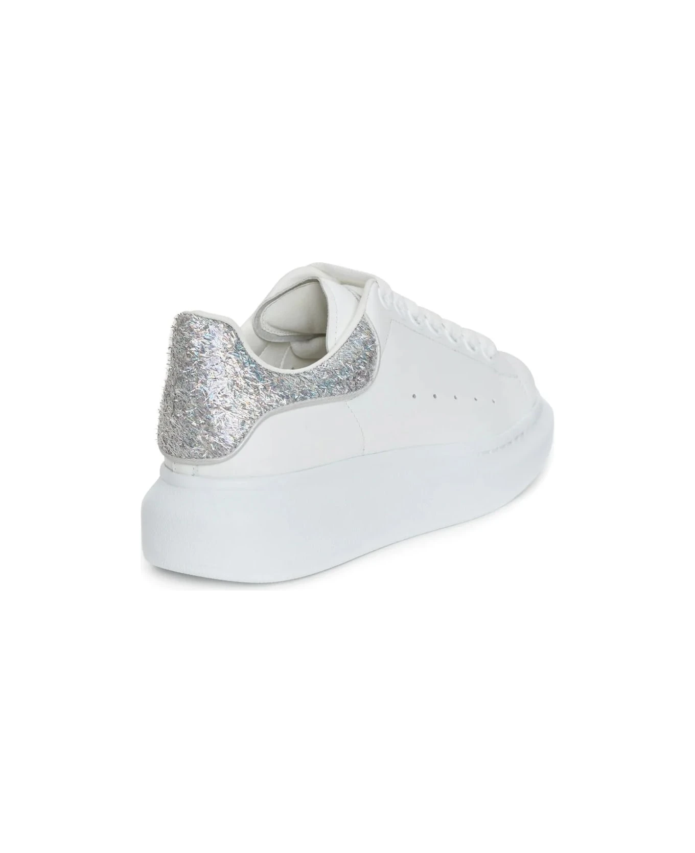 Alexander McQueen White Oversized Sneakers With Silver Glitter Spoiler - Image 3