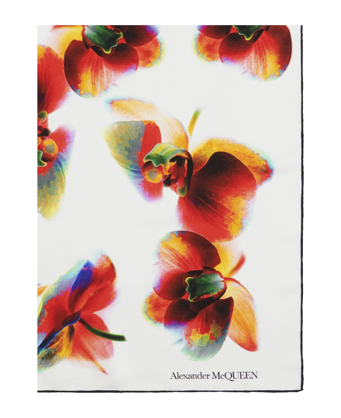 Alexander McQueen Ivory And Red Orchid Scarf - Image 3