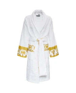 Versace White Terry Cotton Bathrobe With Baroque Pattern