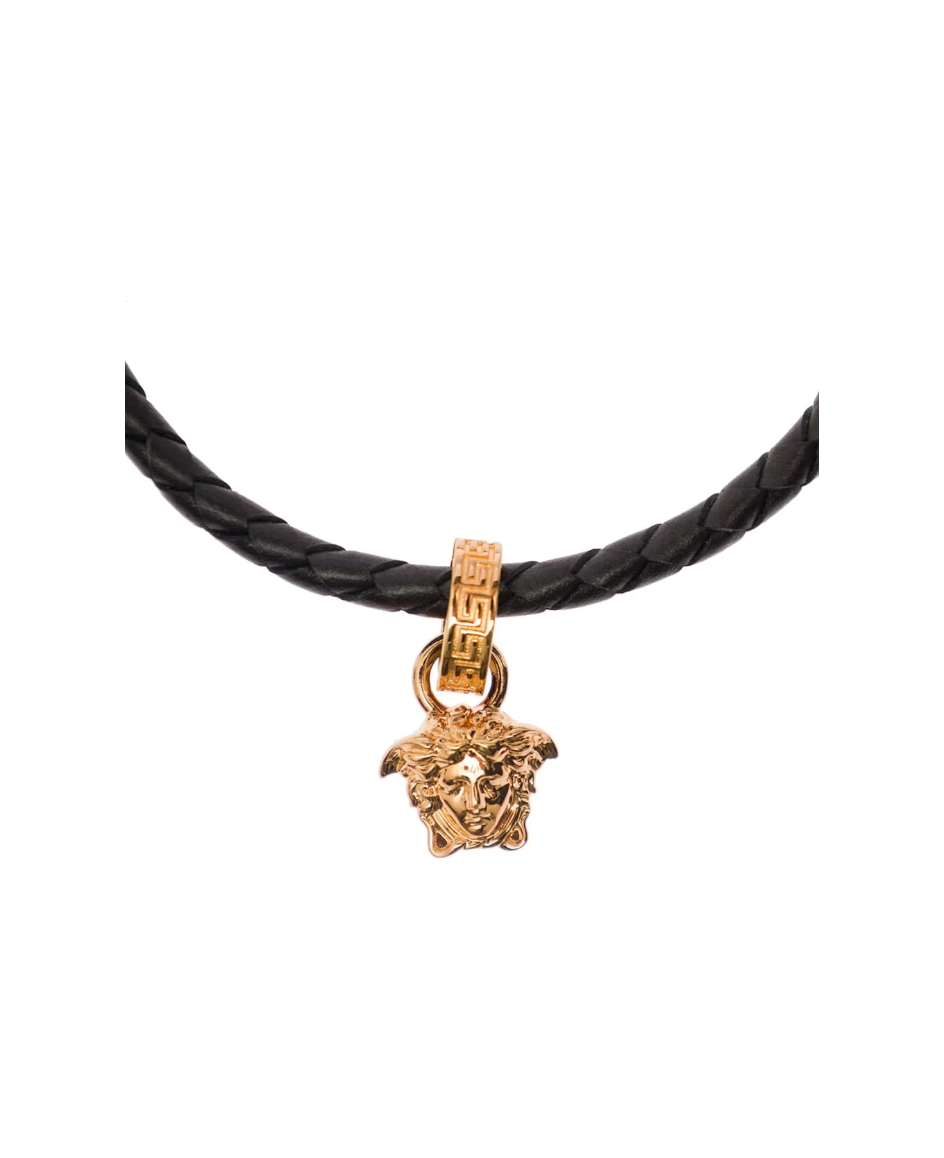 Versace Gold-tone Medusa Pendant Bracelet In Black Leather Woman - Image 3