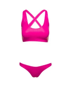 Crossover-strap Bikini Set With Embroidered Logo In Technical Fabric Woman
