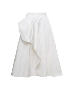 Alexander McQueen White Draped Round Asymmetric Skirt In Polyfaille Woman