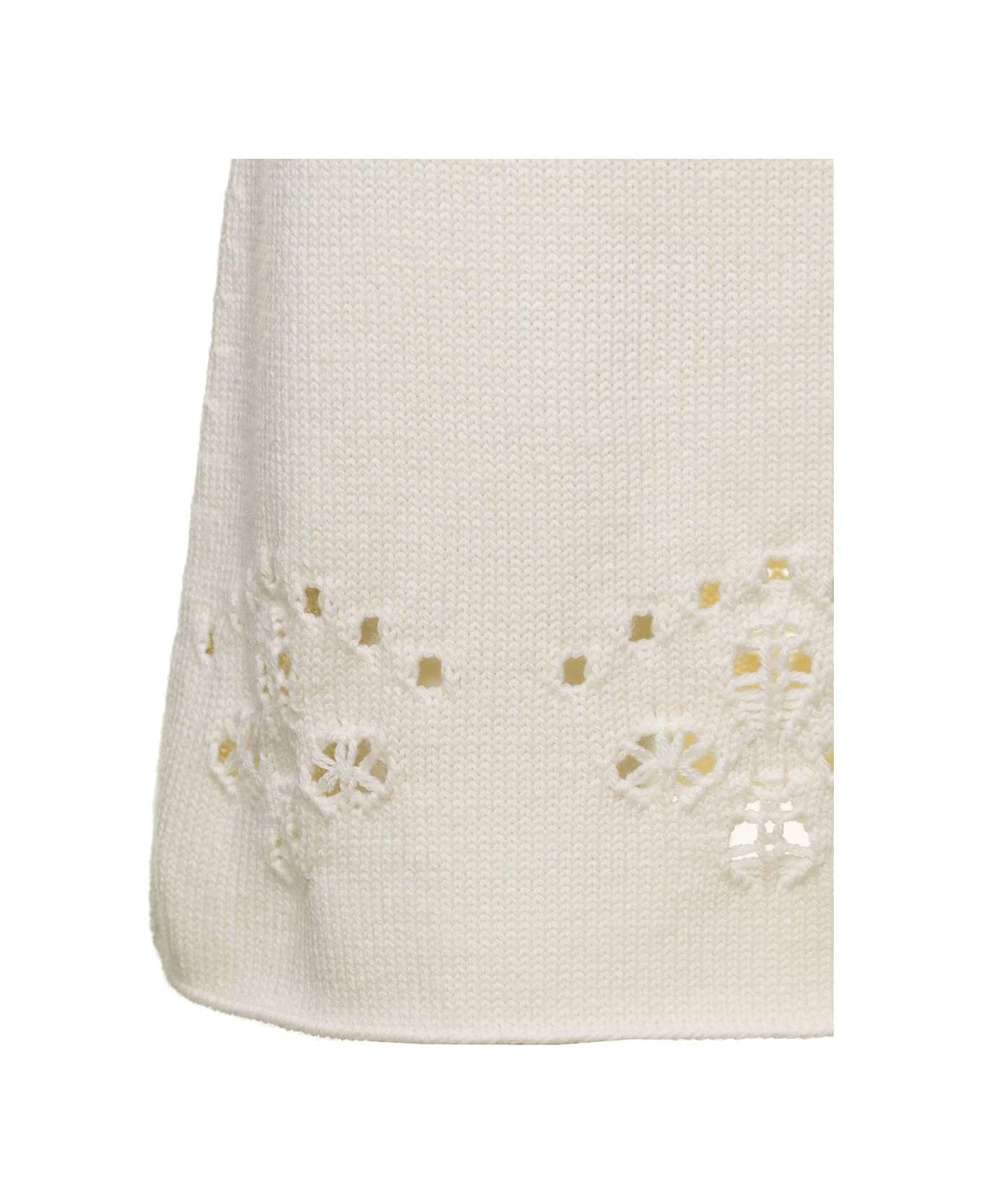 Chloé White A-line Knit Mini-skirt With Perforated Motifs In Wool Woman - Image 3
