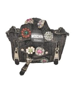 MOSCHINO Embellished Biker Zip Shoulder Bag